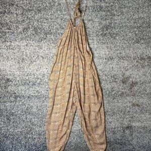 We Wore What Jumpsuit Womens Large Tan Snake Print Harem Strappy Boho Romper